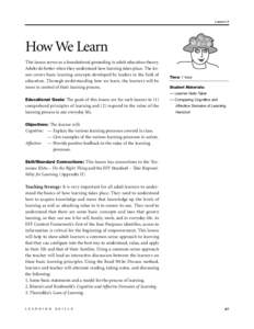 Welcome and Introductions  Lesson 8 How We Learn This lesson serves as a foundational grounding in adult education theory.
