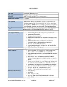 Job Description  Job Role Compliance Manager (CISA)