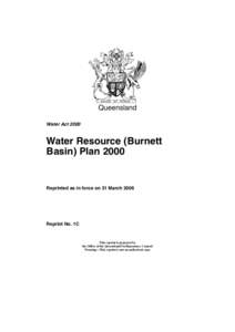 Queensland Water Act 2000 Water Resource (Burnett Basin) Plan 2000