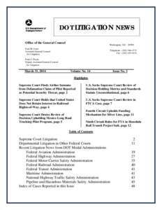 DOT LITIGATION NEWS 1200 New Jersey Avenue, S.E. Office of the General Counsel  Washington, D.C[removed]