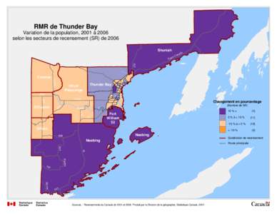 RMR de Thunder Bay Variation de la population, 2001 à 2006 selon les secteurs de recensement (SR) de 2006 Shuniah  ada