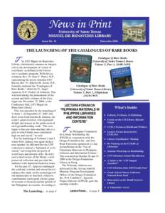 News in Print  University of Santo Tomas MIGUEL DE BENAVIDES LIBRARY  Issue No. 55