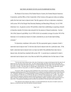 SECTION 109 HOST STATE LOAN-TO-DEPOSIT RATIOS The Board of Governors of the Federal Reserve System, the Federal Deposit Insurance Corporation, and the Office of the Comptroller of the Currency (the agencies) today are ma