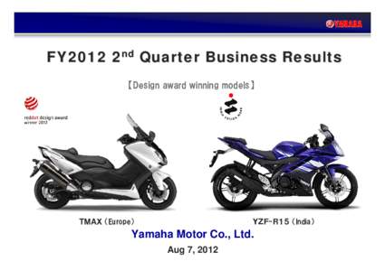 FY2012 2nd Quarter Business Results 【Design award winning models】 ＴＭＡＸ （Europe）  ＹＺＦ-Ｒ１５ （India）