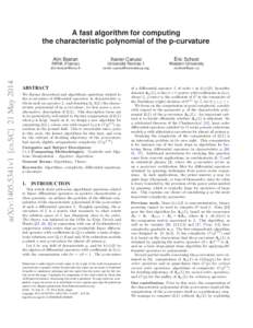 arXiv:1405.5341v1 [cs.SC] 21 MayA fast algorithm for computing the characteristic polynomial of the p-curvature Alin Bostan