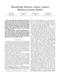 Membership Inference Attacks Against Machine Learning Models Reza Shokri Cornell Tech 