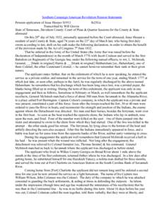 Southern Campaign American Revolution Pension Statements Pension application of Jesse Hooper S1913 fn25Ga Transcribed by Will Graves State of Tennessee, Davidson County: Court of Pleas & Quarter Sessions for the County &