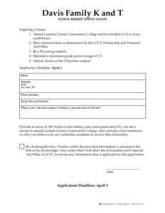 Davis Family K and T Scholarship Application