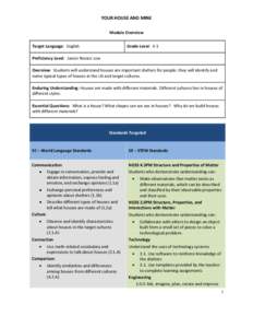 YOUR HOUSE AND MINE Module Overview Target Language: English Grade Level: K-1