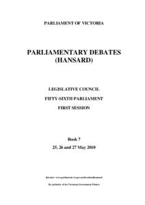 PARLIAMENT OF VICTORIA  PARLIAMENTARY DEBATES (HANSARD)  LEGISLATIVE COUNCIL