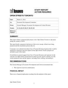 STAFF REPORT ACTION REQUIRED OPEN STREETS TORONTO Date:  March 31, 2014