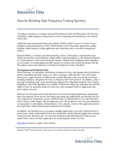 Data for Building High Frequency Trading Systems