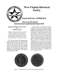 West Virginia Historical Society Volume XXV VI, No.1 1, SPRING