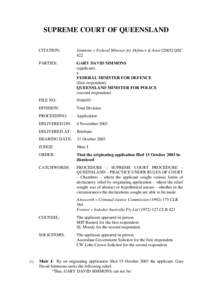 SUPREME COURT OF QUEENSLAND CITATION: Simmons v Federal Minister for Defence & AnorQSC 422