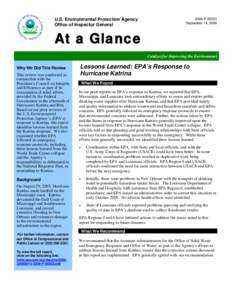 At a Glance: Lessons Learned: EPA’s Response to Hurricane Katrina