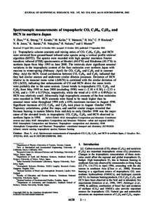 JOURNAL OF GEOPHYSICAL RESEARCH, VOL. 107, NO. D18, 4343, doi:2001JD000748, 2002  Spectroscopic measurements of tropospheric CO, C2H6, C2H2, and HCN in northern Japan Y. Zhao,1,2 K. Strong,1 Y. Kondo,3 M. Koike,4