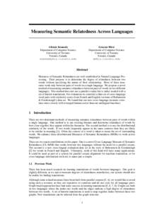 Measuring Semantic Relatedness Across Languages  Graeme Hirst Department of Computer Science University of Toronto Toronto, Canada