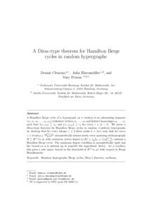 A Dirac-type theorem for Hamilton Berge cycles in random hypergraphs Dennis Clemens a,1 , Julia Ehrenm¨ uller a,2 , and Yury Person b,3,4 a