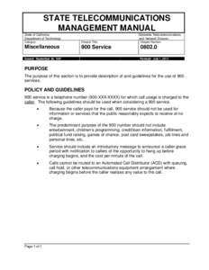 STATE TELECOMMUNICATIONS MANAGEMENT MANUAL State of California Department of Technology  Statewide Telecommunications