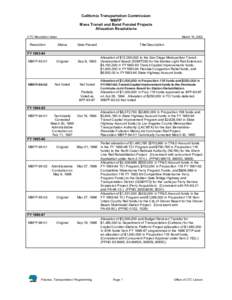 California Transportation Commission ‘MBFP’ Mass Transit and Bond Funded Projects Allocation Resolutions CTC Resolution Index