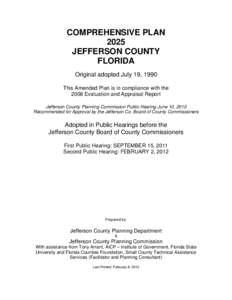 COMPREHENSIVE PLAN 2025 JEFFERSON COUNTY FLORIDA Original adopted July 19, 1990 This Amended Plan is in compliance with the