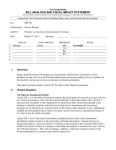 The Florida Senate  BILL ANALYSIS AND FISCAL IMPACT STATEMENT (This document is based on the provisions contained in the legislation as of the latest date listed below.)  Prepared By: The Professional Staff of the Milita