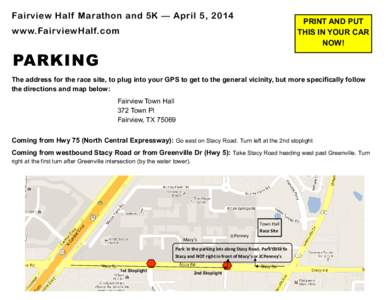 Fairview Half Marathon and 5K — April 5, 2014  PRINT AND PUT THIS IN YOUR CAR NOW!