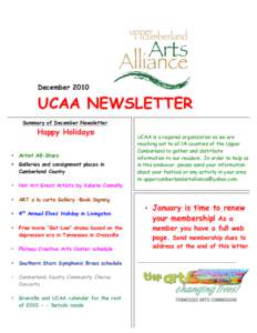 DecemberUCAA NEWSLETTER Summary of December Newsletter.  Happy Holidays!