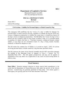 2012 Second Special Session - Fiscal and Policy Note for Senate Bill 2