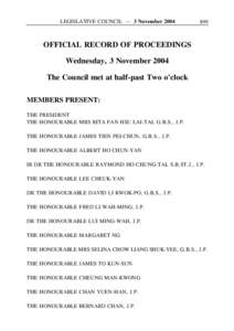 LEGISLATIVE COUNCIL ─ 3 November[removed]OFFICIAL RECORD OF PROCEEDINGS Wednesday, 3 November 2004