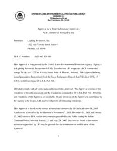 Chemistry / United States Environmental Protection Agency / Polychlorinated biphenyl / Soil contamination / Toxic Substances Control Act / Fluorescent lamp / Title 40 of the Code of Federal Regulations / Pollution / Environment / 94th United States Congress