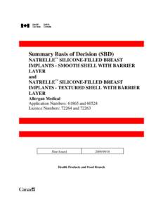 Summary Basis of Decision (SBD) NATRELLE SILICONE-FILLED BREAST IMPLANTS: SMOOTH SHELL with BARRIER LAYER, TEXTURED SHELL with BARRIER LAYER