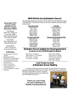 2018 Wichita County Extension Council December 2017 January 2018 Wichita County Extension Office Courthouse