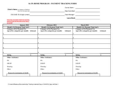 SA IN-HOME PROGRAM – PAYMENT TRACKING FORM County Name : Client’s Name: as it appears on Medicaid Date Submitted:  Card; (ex: first space last)