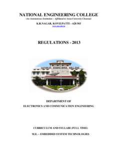 NATIONAL ENGINEERING COLLEGE (An Autonomous Institution – Affiliated to Anna University Chennai) K.R.NAGAR, KOVILPATTI – [removed]www.nec.edu.in