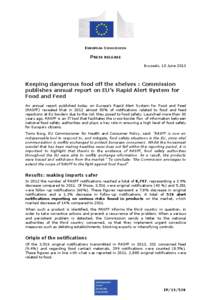 EUROPEAN COMMISSION  PRESS RELEASE Brussels, 10 June[removed]Keeping dangerous food off the shelves : Commission