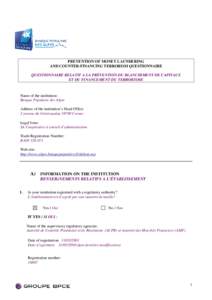 Questionnaire AML-CTF Groupe BPCE BPA validé CT