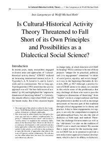 20  Is Cultural-Historical Activity Theory … • Ines Langemeyer & Wolff-Michael Roth