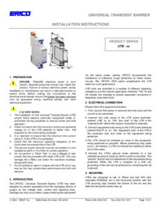 UNIVERSAL TRANSIENT BARRIER INSTALLATION INSTRUCTIONS PRODUCT SERIES UTB - xx 90