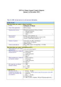 SWYAA Oman Annual Country Reports January to December 2013 Tick (✓ or ☒ ) relevant answer/s or write necessary information. BASIC FACTS Basic facts about your country’s Alumni Association: