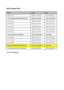 JPCE Termine 2016 Anlass Datum  Zeit