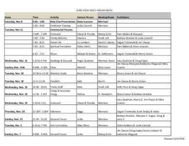 LEND YOUR VOICE FORUM DATES Dates Time  Activity