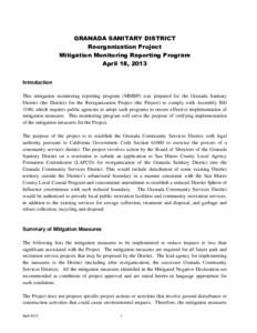 ! Introduction This mitigation monitoring reporting program (MMRP) was prepared for the Granada Sanitary District (the District) for the Reorganization Project (the Project) to comply with Assembly Bill 3180, which requi