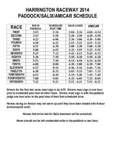 HARRINGTON RACEWAY 2014 PADDOCK/SALIX/AMICAR SCHEDULE RACE DUE IN PADDOCK