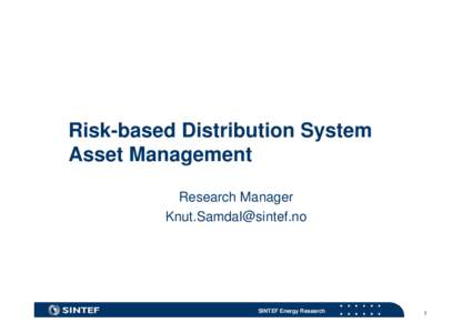 Risk-based Distribution System Asset Management Research Manager   SINTEF Energy Research