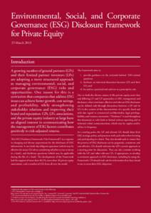 Environmental, Social, and Corporate Governance (ESG) Disclosure Framework for Private Equity 25 MarchIntroduction