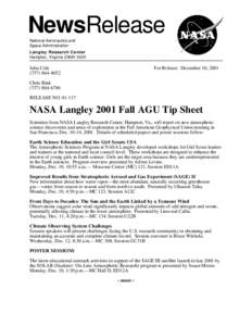 NewsRelease National Aeronautics and Space Administration Langley Research Center Hampton, Virginia[removed]