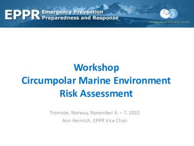 Workshop Circumpolar Marine Environment Risk Assessment Tromsoe, Norway, November 6. – 7, 2013 Ann Heinrich, EPPR Vice Chair