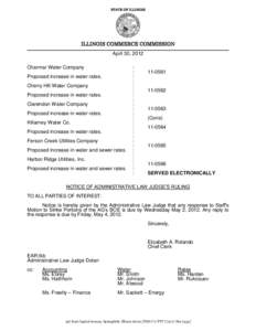 STATE OF ILLINOIS  ILLINOIS COMMERCE COMMISSION April 30, 2012 Charmar Water Company Proposed increase in water rates.