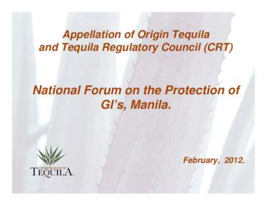 Appellation of Origin Tequila and Tequila Regulatory Council (CRT) National Forum on the Protection of GI’s, Manila.